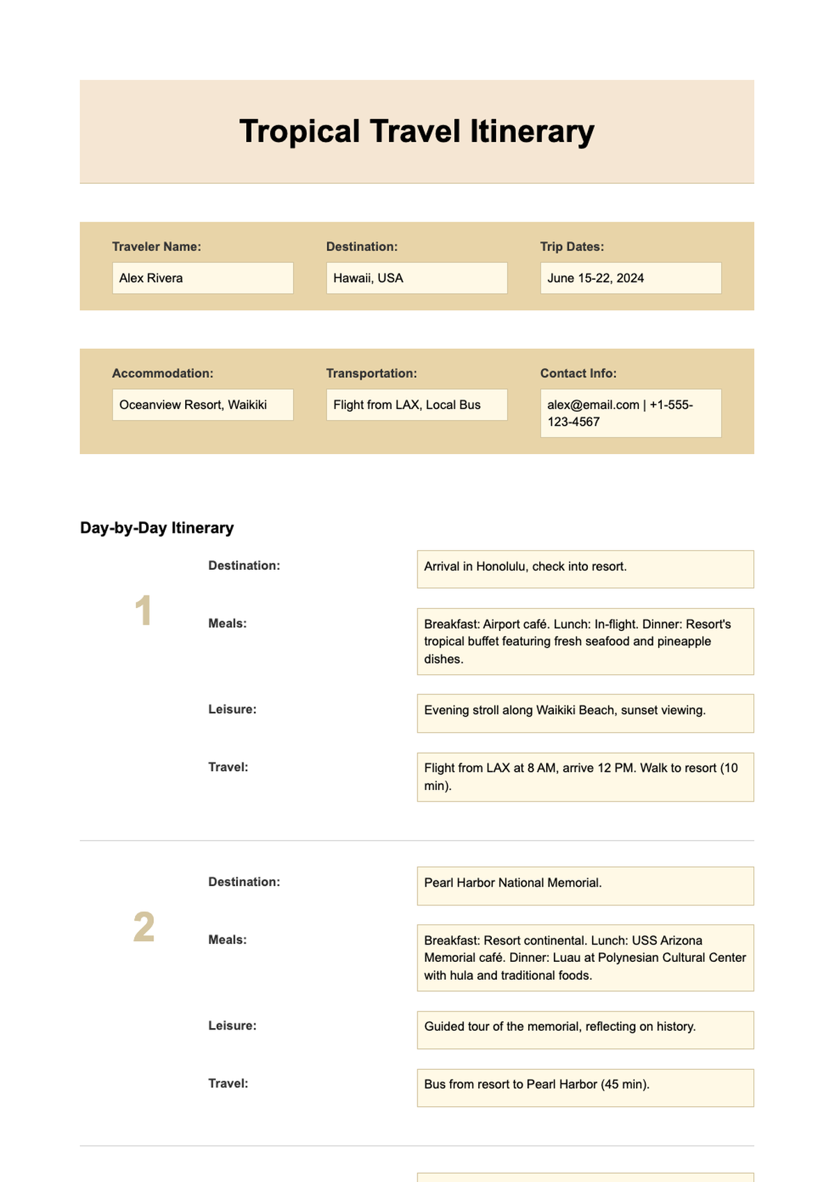 Tropical beach themed 5 day travel itinerary template_variant_2